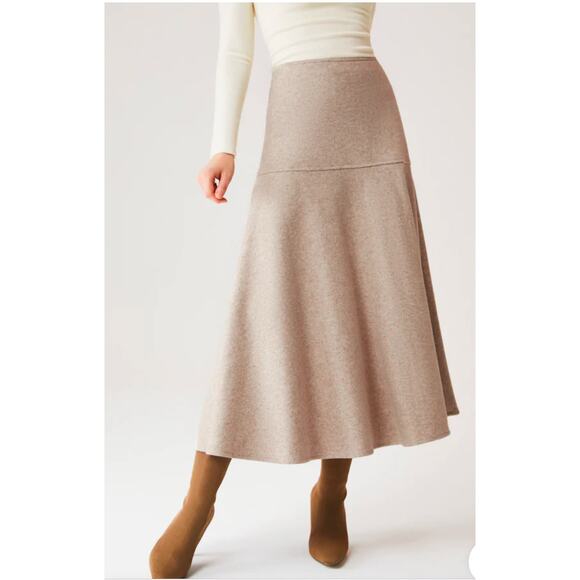 OGL Soft Flared Midi Skirt Heather Oatmeal L - Picture 5 of 10